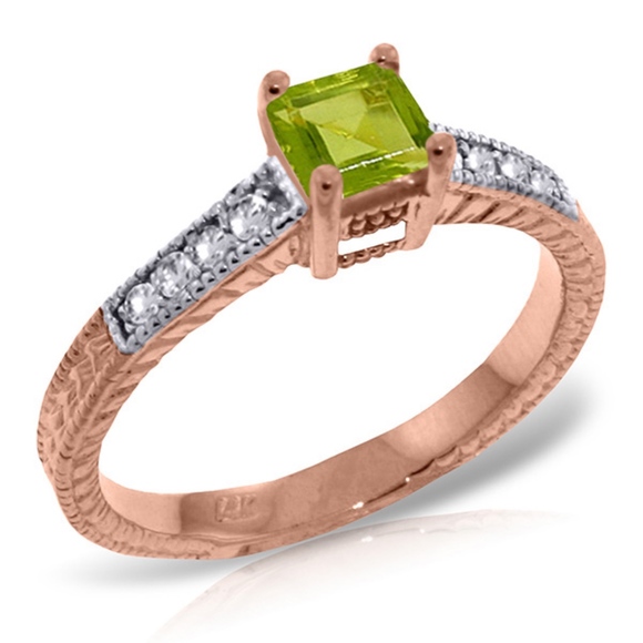 SOLID GOLD RING WITH NATURAL DIAMONDS & PERIDOT